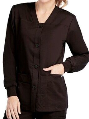 Grey's Anatomy Barco Women's Black 4-Pocket Sporty Warm Up Scrub Jacket Lab Coat